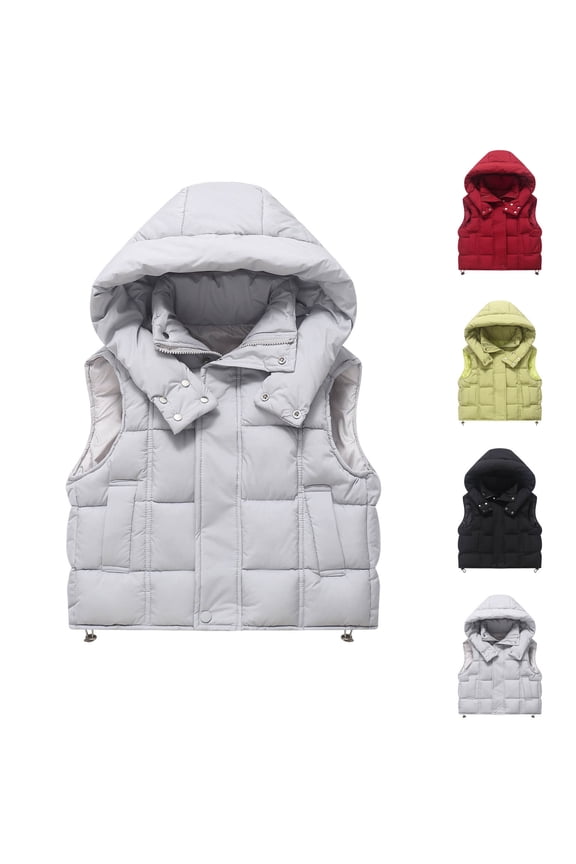 Toddler Lightweight Zip Up Jacket, Kids Fall Sleeveless Coat, Toddler Solid Color Hooded Warm Zip Up Soft Quilted Outerwear for Girls and Boys Red, 5-6 Years