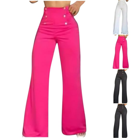 Swuxness Women Casual Flared Leg Pants, Womens Fall Long Pants, Women Solid Color Casual Loose Fitted Wide Bottom Comfortable Flare Leg Pants for Daily Wear Black, L