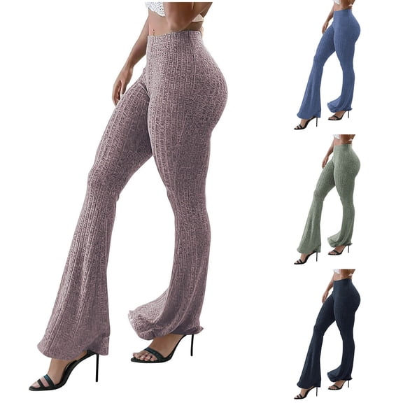 Swuxness Women Casual Flared Sweatpants, Womens Fall Long Pants, Women Solid Color High Waisted Workout Active Wear Stretchy Casual Pants Pink, M