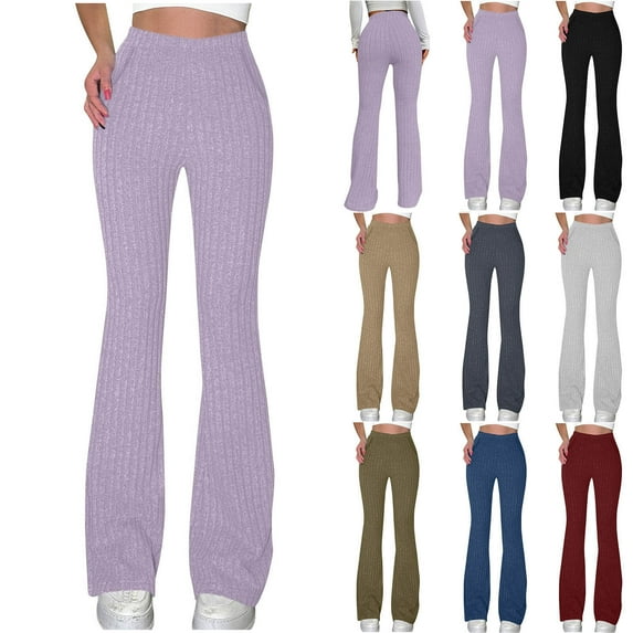 Swuxness Women Casual Flared Sweatpants, Womens Fall Long Pants, Women's Solid Color Slim Fitted Comfortable Active Casual Wear Flare Pants with Pockets Wine, XL