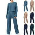 thumbnail image 1 of Swuxness Women Casual Long Sleeve Two Piece Set, Women Straight Leg Pants Sets, Women's Solid Color Casual Loose Button Round Neck Top Comfortable Soft Outfit Sets Green, XL, 1 of 5