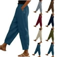 thumbnail image 1 of Swuxness Women Casual Straight Leg Pants, Womens Fall Long Pants, Women Solid Color Elastic Waist Relaxed Fitted Wide Leg Comfortable Pants with Side Pockets Blue, XXL, 1 of 5