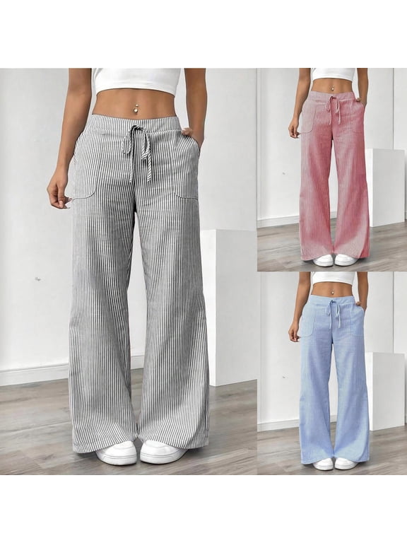 Women Casual Straight Leg Pants, Womens Fall Long Pants, Women's Solid Color Elastic Waist Soft Comfortable Pants with Pockets for Ladies Red, XL