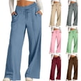 thumbnail image 1 of Swuxness Women Casual Wide Leg Pants, Womens Fall Long Pants, Women Solid Color Relaxed Fitted Wide Leg Straight Leg Casual Comfortable Pants with Pockets Green, XL, 1 of 5