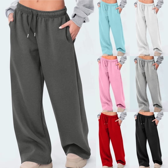 Swuxness Women Casual Wide Leg Pants, Womens Fall Long Pants, Women's Solid Color Elastic Tie High Waisted Wide Leg Soft Comfortable Pants Gray, XXL