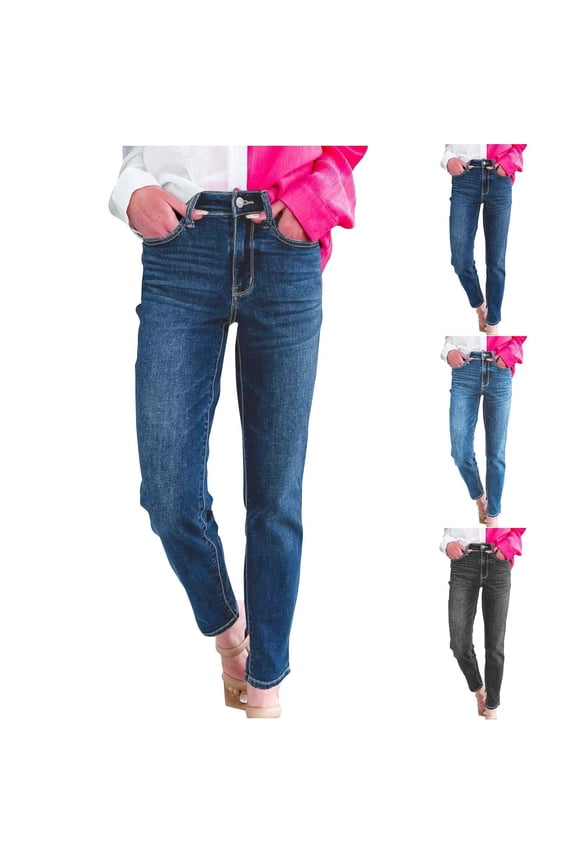 Women Denim Slim Pants, Women Plus Size Long Pants, Women Stretch High Waist Fitted Comfortable Casual Trousers with Elastic for Everyday Wear Blue, XXL