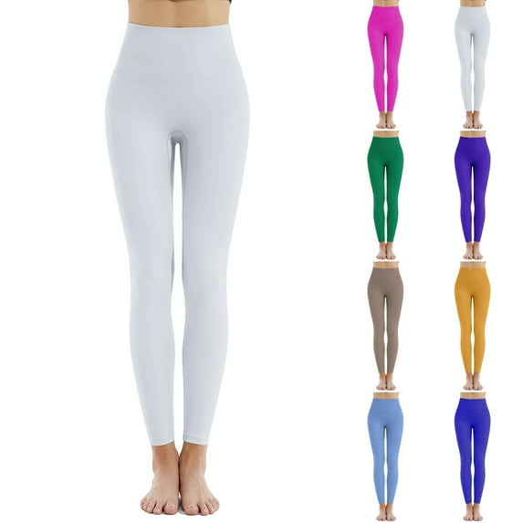 Swuxness Women Leggings Sport Yoga Pants, Womens Fall Long Pants, Women's Fashion Solid Color Comfortable High Waist Pocketless Slim Fitted Yoga Leggings Yellow, M