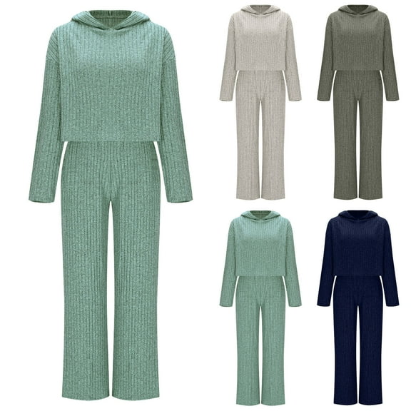 Swuxness Women Long Sleeve Sweatshirt Two Piece Set, Women Straight Leg Sweatsuits, Women's Solid Color Comfortable Hooded Casual Loungewear 2 Piece Outfit Sets Gray, M