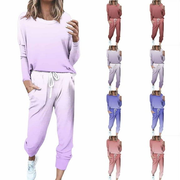 Swuxness Women Long Sleeve Sweatshirt Two Piece Set, Women Sweatsuits, Women Solid Color Hooded Pullover Top with Casual Comfortable Outfit Sets Hot Pink, XXL