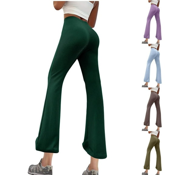 Swuxness Women Slim Flared Leg Yoga Pants, Womens Fall Long Pants, Women's Solid Color Casual Elastic Waist Versatile Flared Loose Yoga Casual Long Pants Coffee, S