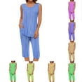 thumbnail image 1 of Swuxness Women's Camisole Pajama Two Piece Sets, Fall Short Pants Set, Women's Striped Crew Neck Soft Comfortable Breathable Pajama Set for Ladies Blue, M, 1 of 4