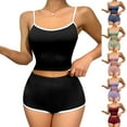 thumbnail image 1 of Swuxness Women's Camisole Pajama Two Piece Sets, Fall Short Pants Set, Womens Solid Color Slim Fitted Camisole Top Soft Breathable Home Sleepwear Loungewear Black, XXXL, 1 of 4