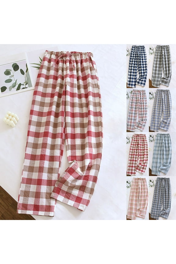 Women's Casual Home Pajamas Pants, Women Long Pajamas Pants, Women Plaid Lightweight Relaxed Fitted Sleep Trousers for Home and Casual Wear Red, XXL