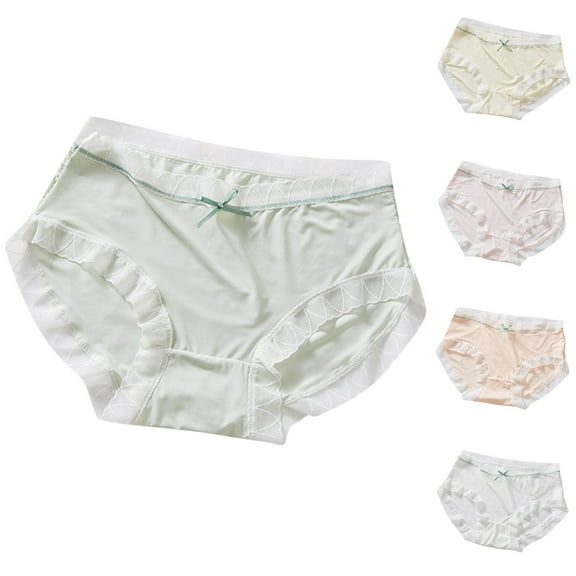 Swuxness Women's Lace Breathable Underwear, Women's Panties, Women's Mid Waist Plus Size Ice Silk Bare Feel Crotch Mask Seamless Lace Panties White, M