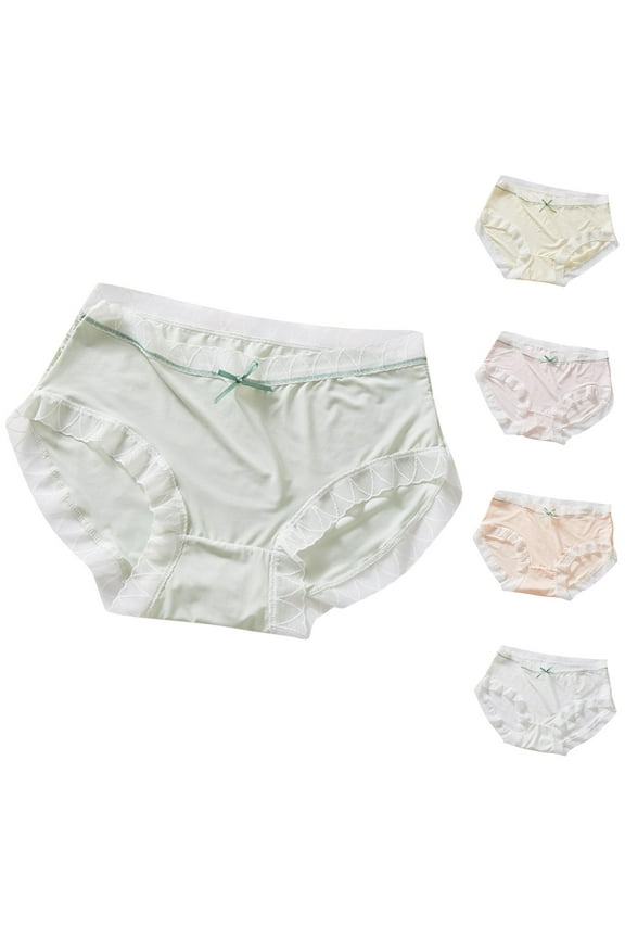 Women's Lace Breathable Underwear, Women's Panties, Women's Mid Waist Plus Size Ice Silk Bare Feel Crotch Mask Seamless Lace Panties Pink, XL