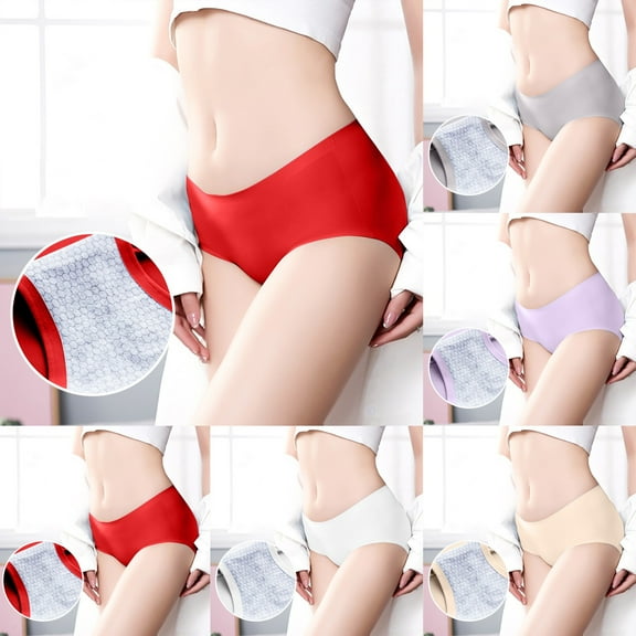 Swuxness Women's Mid Waist Breathable Underwear, Women's Plus Size Panties, Women's Mid Waisted Seamless Ice Silk Honeycomb Comfortable Soft Panties for Ladies Gray, L