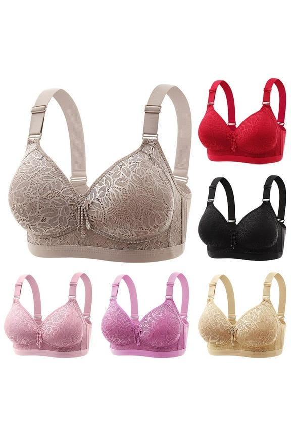 Women's Push Up Bras, Womens Plus Size Bras, Women's Lace Bra with Fixed Cups Four Rows Back Closure Everyday Bra Khaki, M