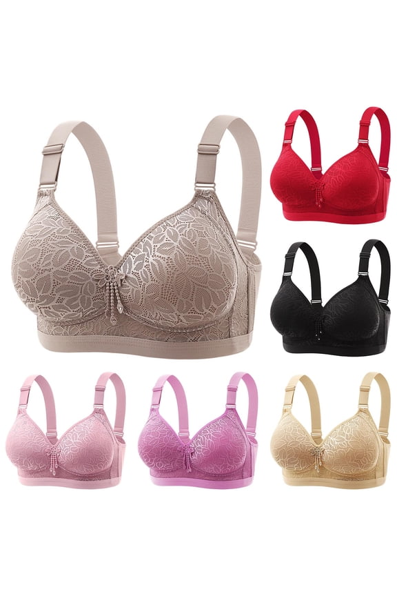 Women's Push Up Bras, Womens Plus Size Bras, Women's Lace Bra with Fixed Cups Four Rows Back Closure Everyday Bra Khaki, XXXL