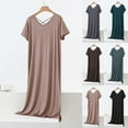 thumbnail image 1 of Swuxness Women's Short Sleeved Nightdress, Women's Long Nightgowns, Women Solid Color V Neck Soft Comfortable Breathable Loose Fitted Long Nightgown Sleepwear Green, L, 1 of 5