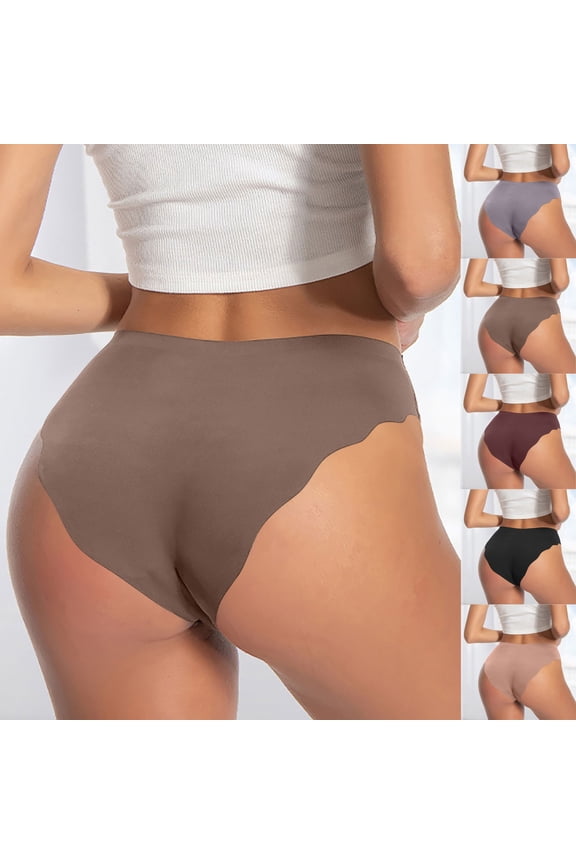 Women's Sports Briefs Underwear, Women's Panties, Women's Solid Color Invisible Ice Silk Seamless Sports Wave Panties for Women Wine, XL