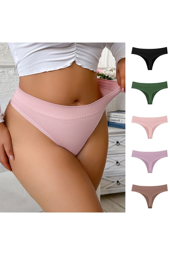 Women's Thong Underwear, Women's Panties, Women Plus Size Solid Color Comfortable Breathable Soft Everyday Wear Panties Pink, XL