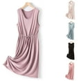 thumbnail image 1 of Swuxness Women's V Neck Sleeveless Pajama Dress, Women's Long Nightgowns, Womens Solid Color V Neck Loose Comfortable Breathable Mid Long Drawstring Nightgowns Beige, L, 1 of 5