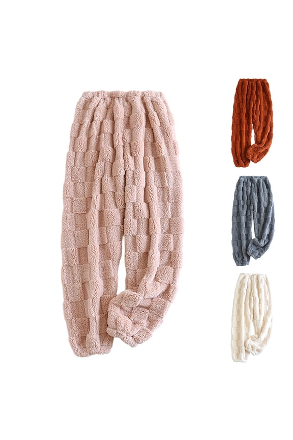 Women's Winter Fleece Pajamas Pants, Women Long Pajamas Pants, Women's Fashion Solid Color Plaid Lined Thickened Warm Loose Elastic Waist Home Sleep Pants Red, M