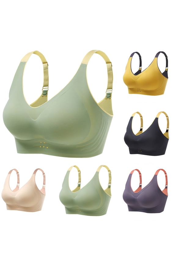 Womens Comfortable Wireless Bra, Women's Push Up Bras, Women's Plus Size Color Block Removable Cups Soft Support Lightweight Everyday Bra Gray, XL