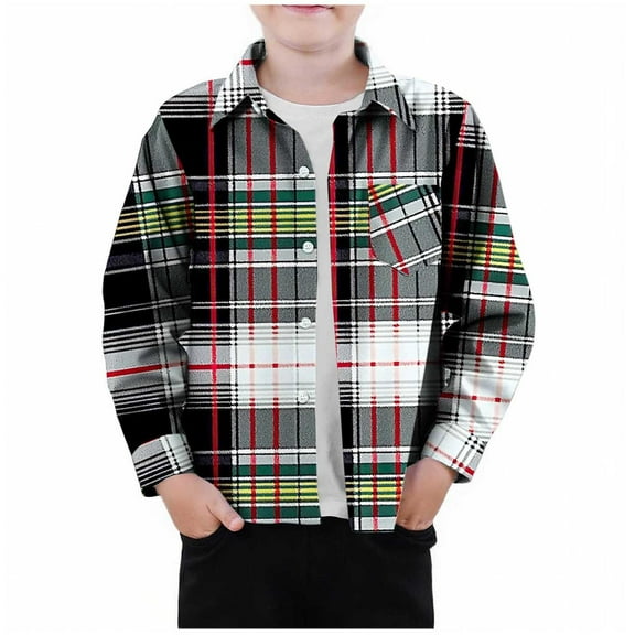 Fall Winter Shirts for Boys Long Sleeve Fashion Plaid Printed Casual Button Down Shirt Jackets Children Outerwear with Pocket Watermelon Red