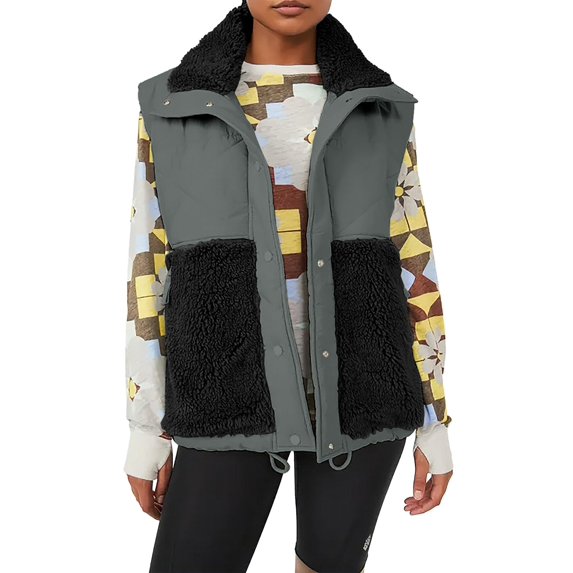 Fall Winter Sleeveless Women’s Fleece Vest Button Down Casual Hooded Vest Coat