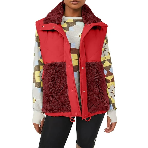 Fall Winter Sleeveless Women’s Fleece Vest Button Down Casual Hooded Vest Coat