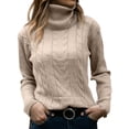 thumbnail image 1 of Fall Winter Long Sleeve Slim Pullovers Women Turtleneck Cable Knit Sweaters, 1 of 3