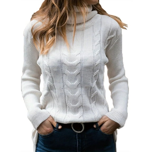 Fall Winter Long Sleeve Slim Pullovers Women Turtleneck Cable Knit Sweaters