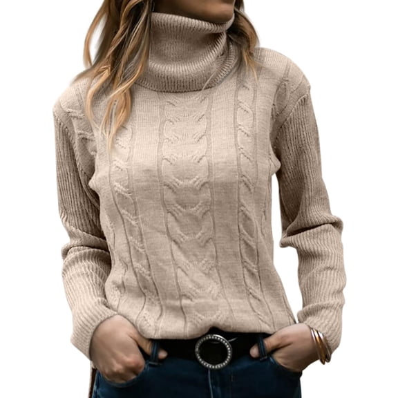 Fall Winter Long Sleeve Slim Pullovers Women Turtleneck Cable Knit Sweaters