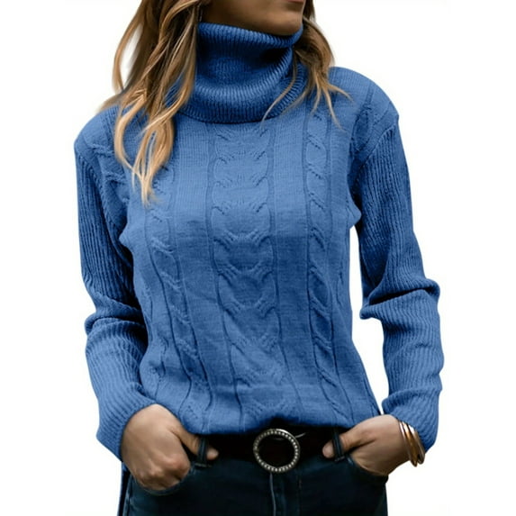 Fall Winter Long Sleeve Slim Pullovers Women Turtleneck Cable Knit Sweaters