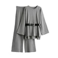 thumbnail image 1 of Fall Winter Sweater Sets Women 2 Piece Lounge Sets Long Sleeve Knit Pullover Tops Wide Leg Pants with Belt, 1 of 2