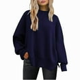 thumbnail image 1 of Fall Winter Sweater for Women Casual Crew Neck Long Sleeve Pullover Knit Blouse Lightweight Cute Loose Fit Side Slit Ribbed Jumper Tops, 1 of 6