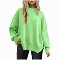 thumbnail image 1 of Fall Winter Sweater for Women Casual Crew Neck Long Sleeve Pullover Knit Blouse Lightweight Cute Loose Fit Side Slit Ribbed Jumper Tops, 1 of 6