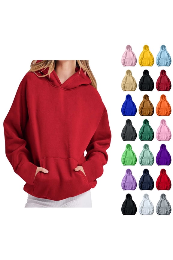 Fall/Winter Sweatshirts Agkizg Womens Fleece Sweatshirts,Oversized Long Sleeve Pullover Hoodies Solid Color Warm Relaxed Fitting Athletic Wear Winter Clothes with Pocket L