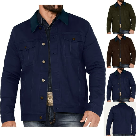 Fall Winter Thermal Jackets for Men Fashion Casual Trend Solid Color Turndown Collar Long Sleeved Hoodless Casual Workwear Coat