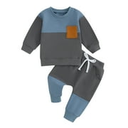 SUNLOUDY Fall Winter Toddler Baby Boy Clothes 6M 12M 18M 24M 3Y Color Block Crewneck Sweatshirt and Cotton Pants Sets Cute Outfits