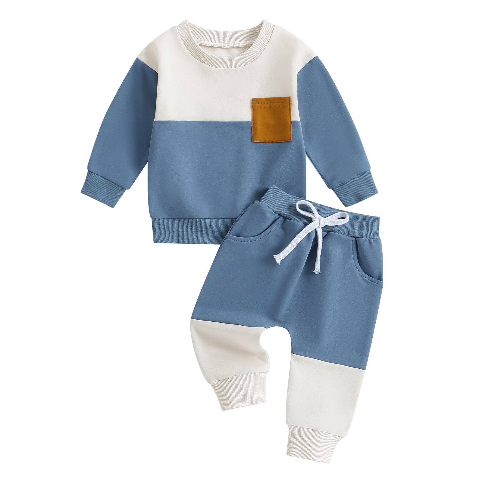Fall Winter Toddler Baby Boy Clothes 6M 12M 18M 24M 3Y Color Block Crewneck Sweatshirt and Cotton Pants Sets Cute Outfits Walmart