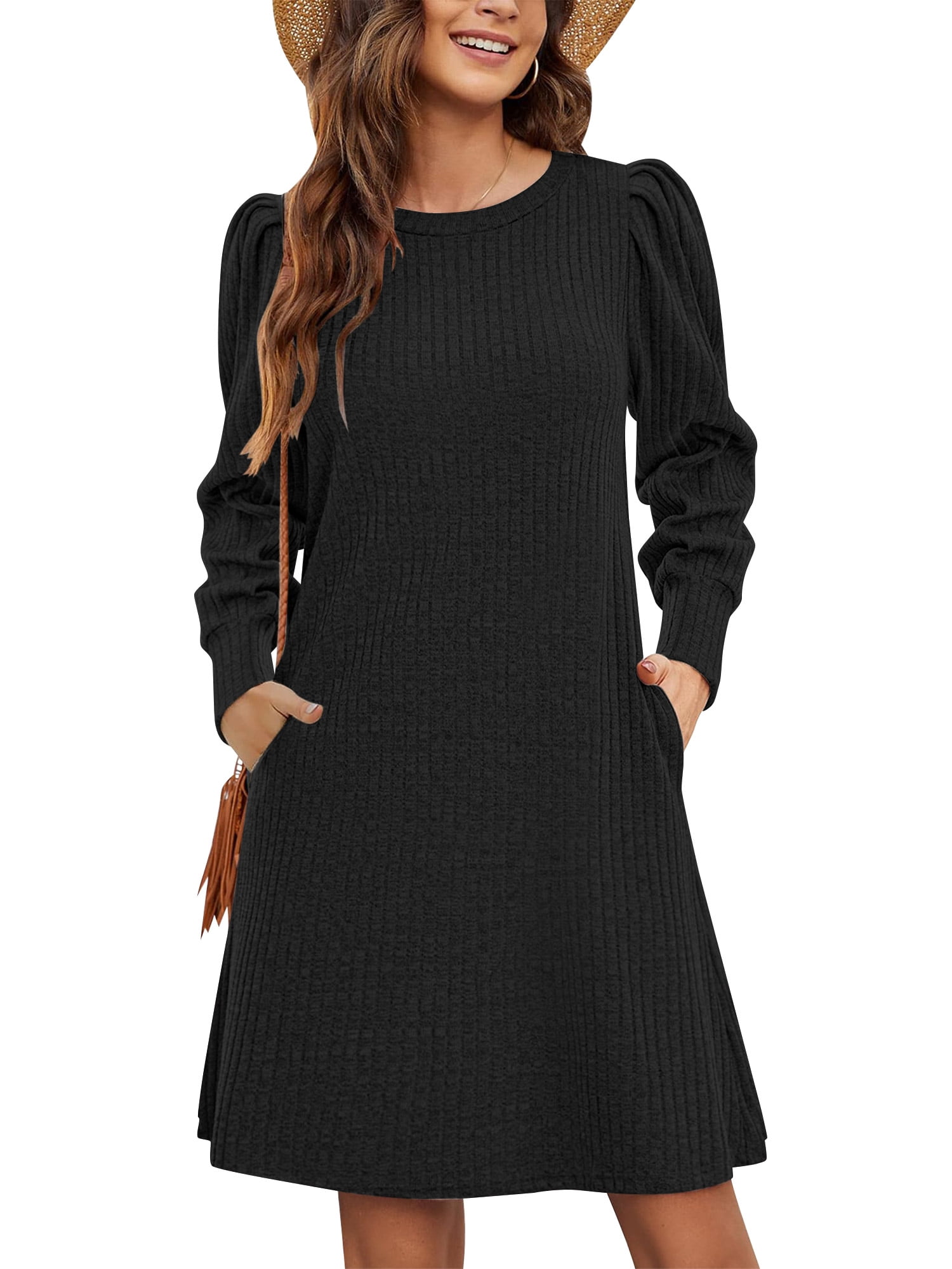 DAZY Women's Elegant Round Neck Button Waist Knitted Sweater Dress With Tie, Autumn/Winter main image 1