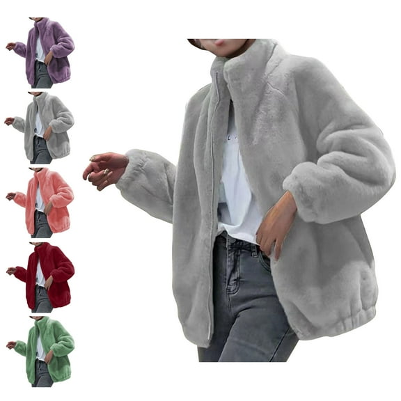 Fall and Winter Warm Fleece Jackets for Womens Fashion Plus Size Double Sided Velvet Warm High Neck Cardigan Zipper Fleece Jacket Long Sleeved Hooded Casual Jacket