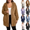thumbnail image 1 of Fall and Winter Warm Fleece Jackets for Womens Fashion Plus Size Solid Color Faux Coats Long Sleeve Hoddede Pockets Fleece Jacket Casual Trendy Outerwear, 1 of 9