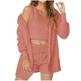 thumbnail image 1 of Fall Winter Warm Fleece Loungewear for Women Furry Cute 3PC Comfy Pajamas Sets Oversized Cozy Lounge Suit for Daily Homewear, 1 of 7