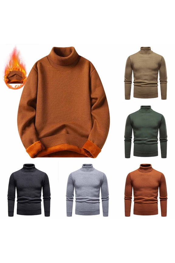 Fall Winter Warm Sweatshirts Men Adding Fleece Elastic Knit Sweater Warmth Laziness Loose Casual High Collar Sweater Army Green L
