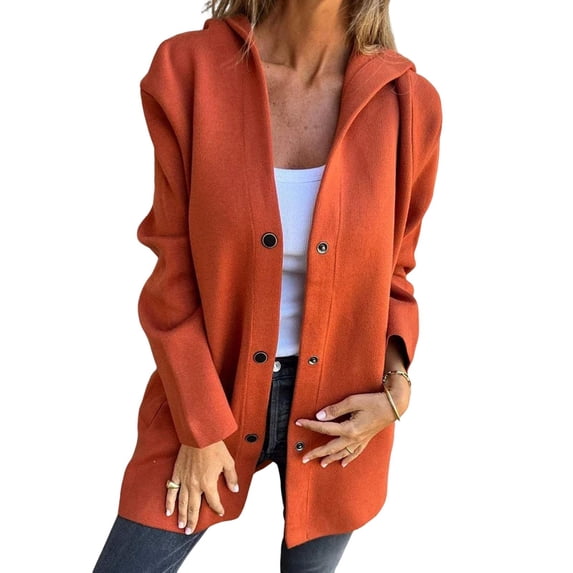 Fall Winter Women Coat Hooded Button-down Solid Color Thick Pockets Loose Cardigan Mid Length Outdoor Travel Shopping Dating Overcoat