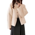 thumbnail image 1 of Fall Winter Women Jacket Crew Neck Single-breasted with Side Pockets Loose Short Type Woolen Jacket Shopping Commuting Daily Coat, 1 of 8