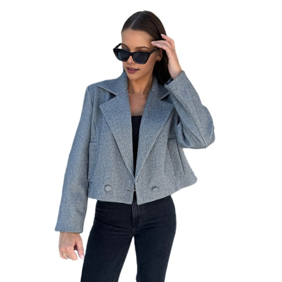 Fall Winter Women Jacket English Style Loose Double Button Clousure Solid Color Thick Long Sleeves Turn-down Collar Commuting Outdoor Coat